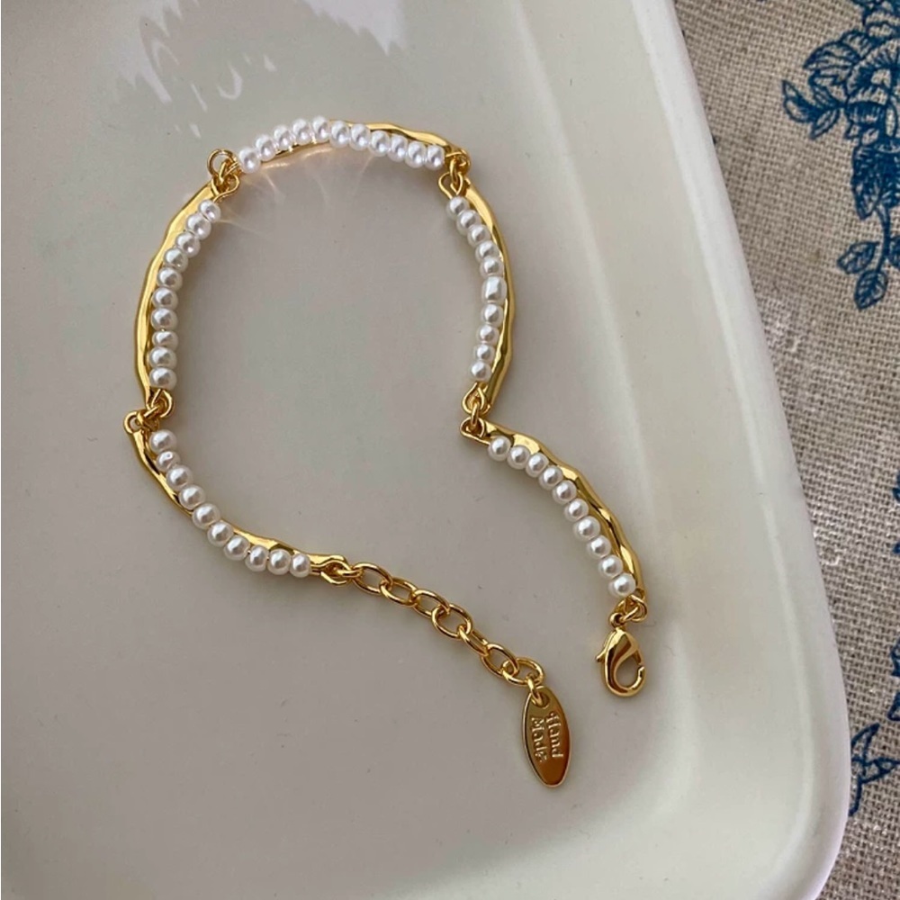 Gold Pearl Bracelet 18k Gold Vermeil 925 Sterling Silver Freshwater Pearl - Picture 7 of 7
